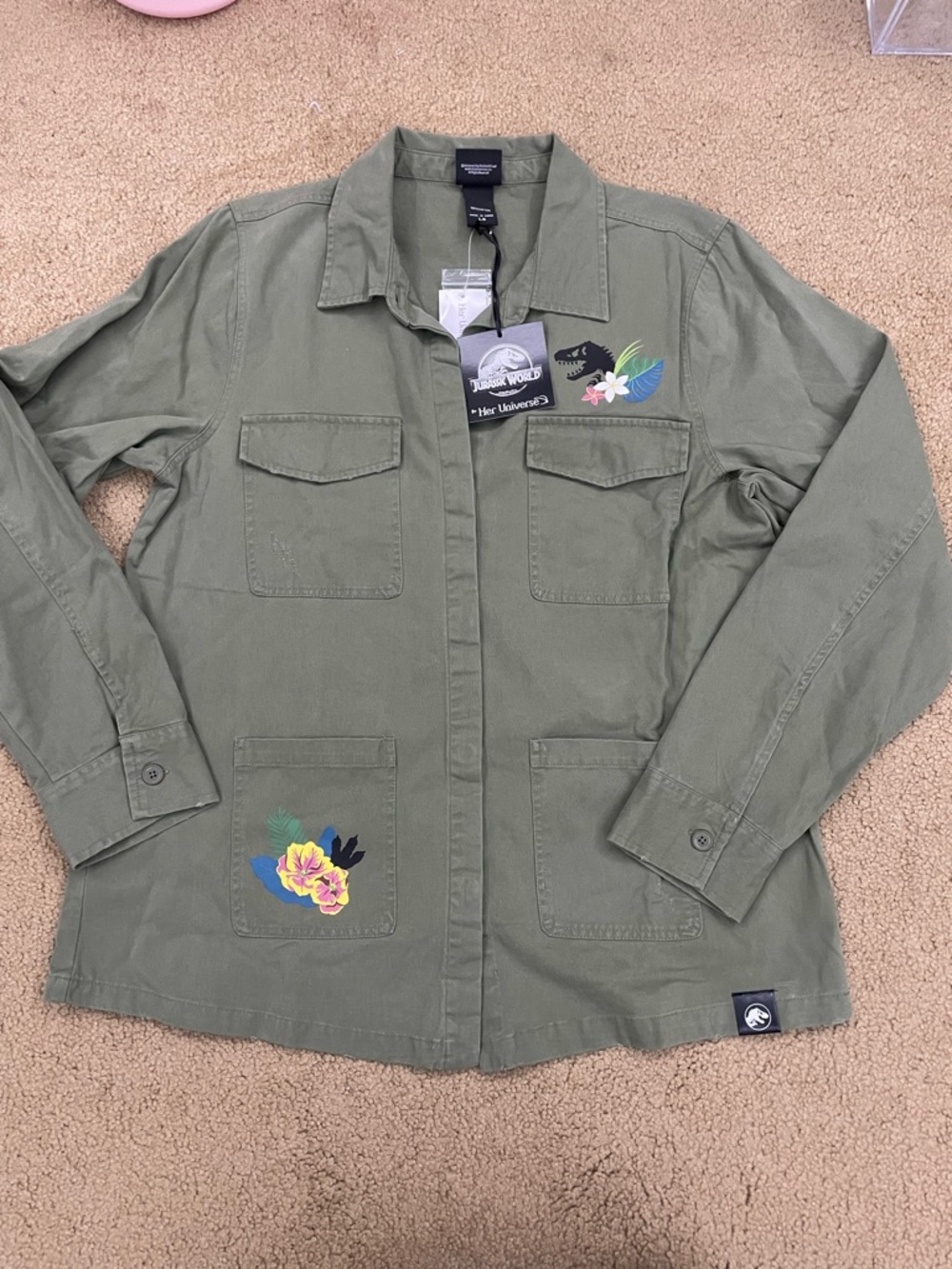 Her Universe Jurassic World Clever Girl Olive Green Utility Jacket- LARGE